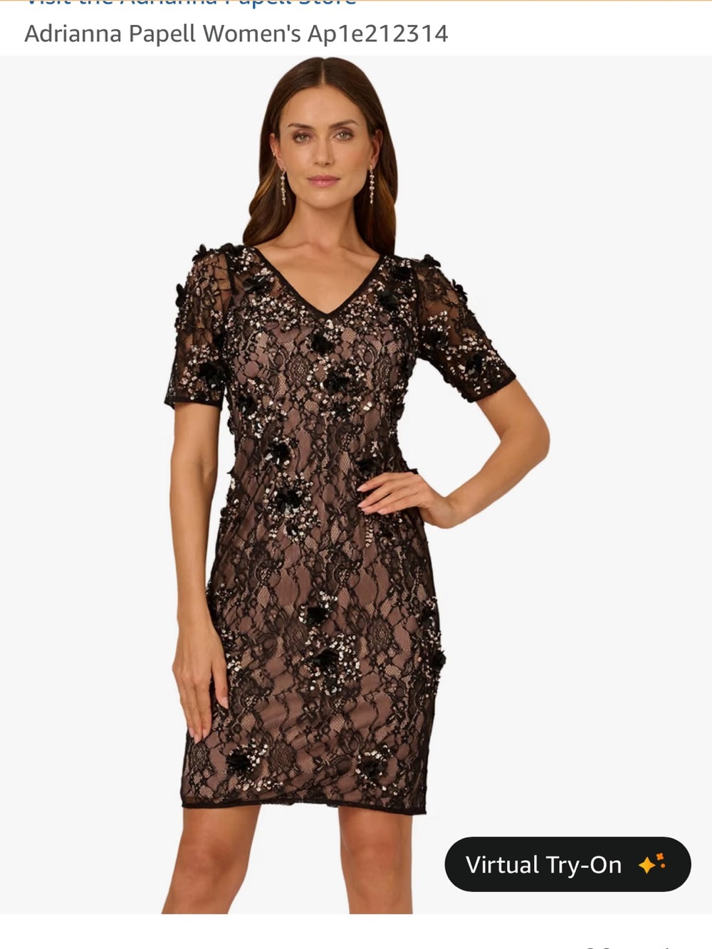 Adrianna Papell Black/Rose Gold Beaded Sequin Sheath Dress Women’s Size 4 $299
